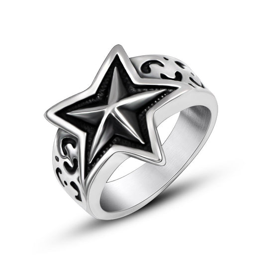 Punk-Inspired Titanium Steel Men's Pentagram Ring - Trendy Jewelry for Bold Personalities