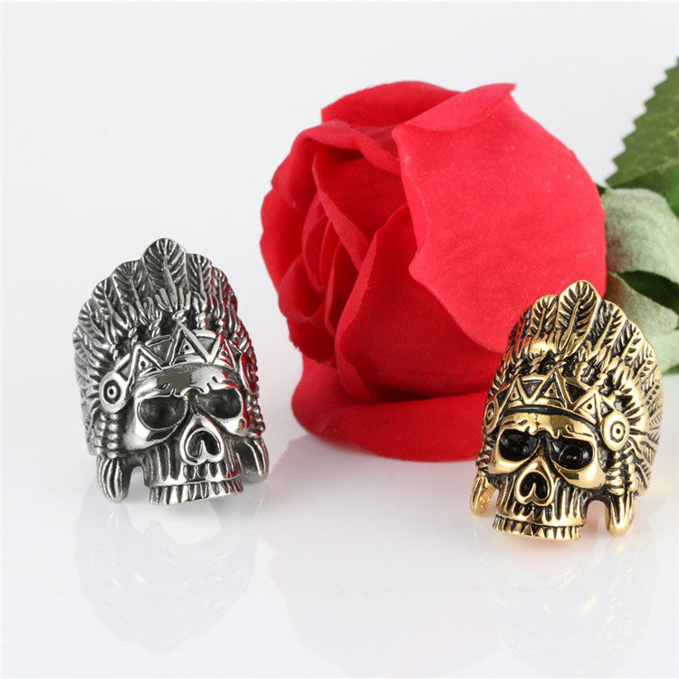 Titanium Steel Indian Skull Ring - Retro Punk Statement Piece for Men and Women