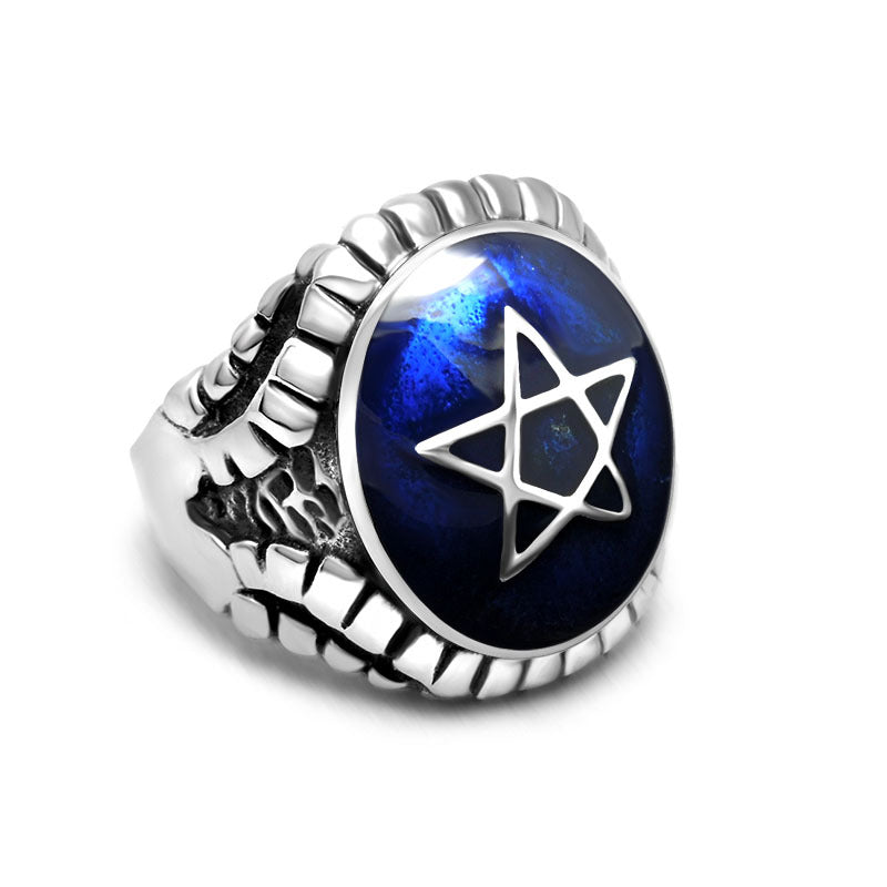 Punk-Inspired Five-Pointed Star Stainless Steel Ring for Men - Personalized Titanium Jewelry