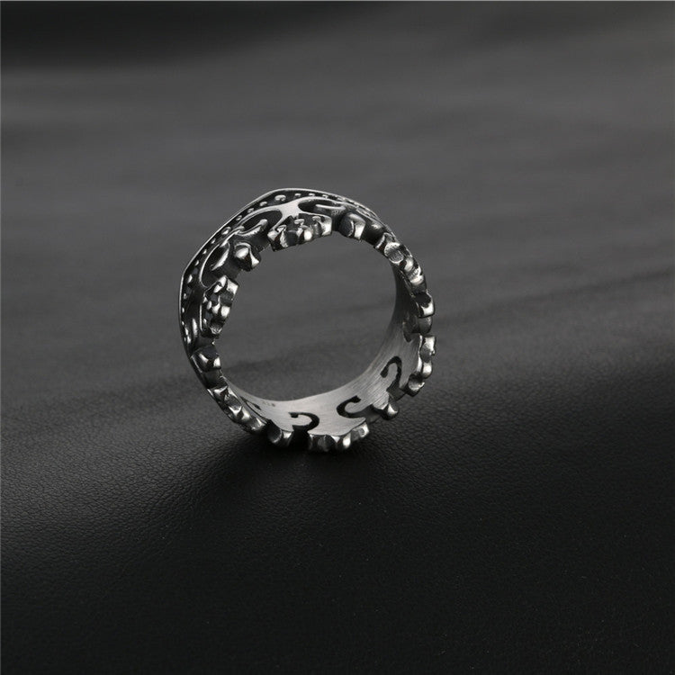 Modern Men's Titanium Steel Crown Ring - Sleek Silver and Black Design