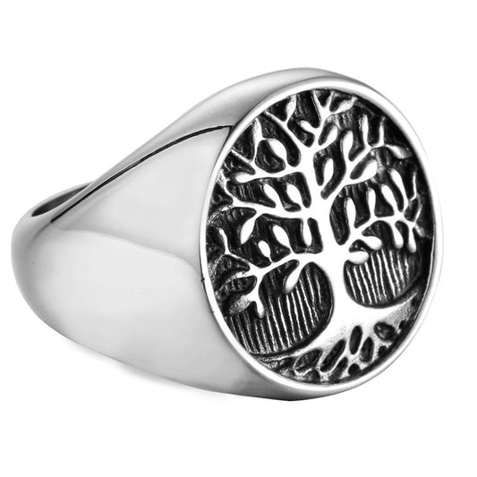 Trendy Retro Titanium Steel Tree of Life Ring for Men - Punk Style Jewelry