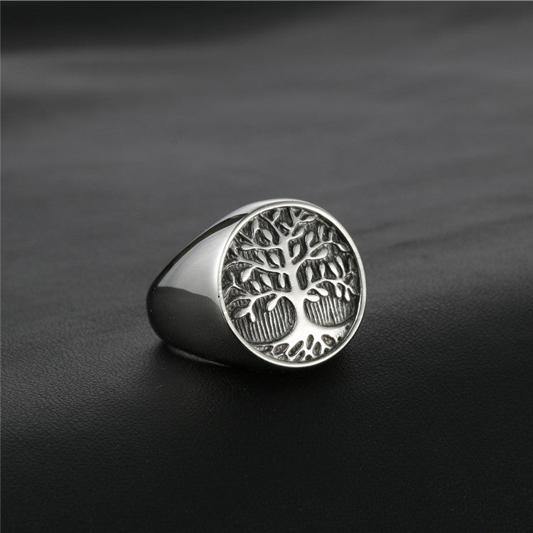 Trendy Retro Titanium Steel Tree of Life Ring for Men - Punk Style Jewelry