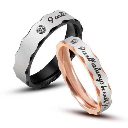 Titanium Steel Couples Ring with Zircon Inlay - Stylish and Minimalist Jewelry for Men and Women