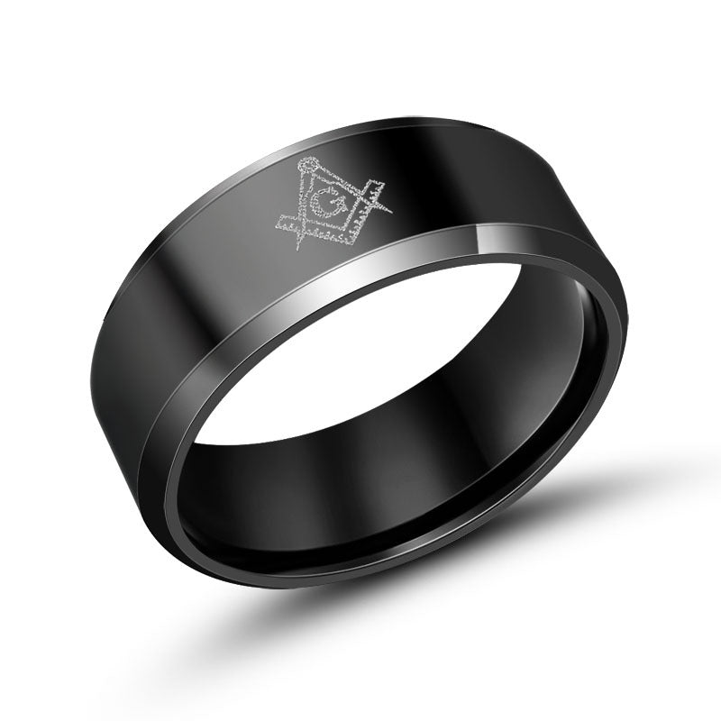 Men's Titanium Steel Freemasonry Logo Ring - Japanese and Korean Trend Religious Jewelry