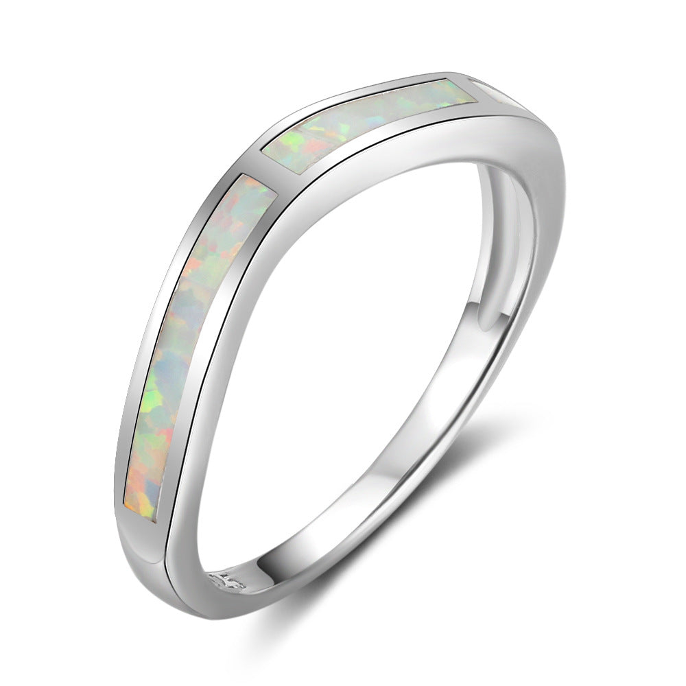 Slightly V Shape Opal Sterling Silver Ring