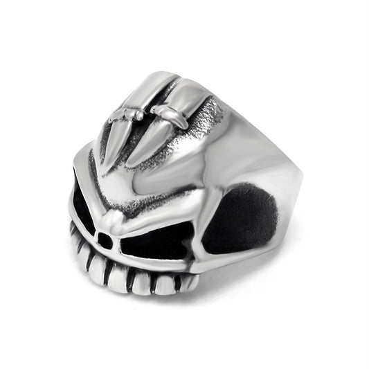 Titanium Steel Half Skull Ring with Embossed Double Swords for Rock-style Men