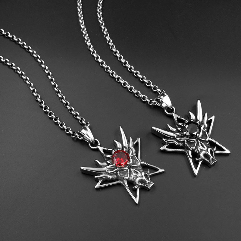 Retro Bold Red and Black Zircon Men's Pendant Necklace in Sturdy Titanium Steel