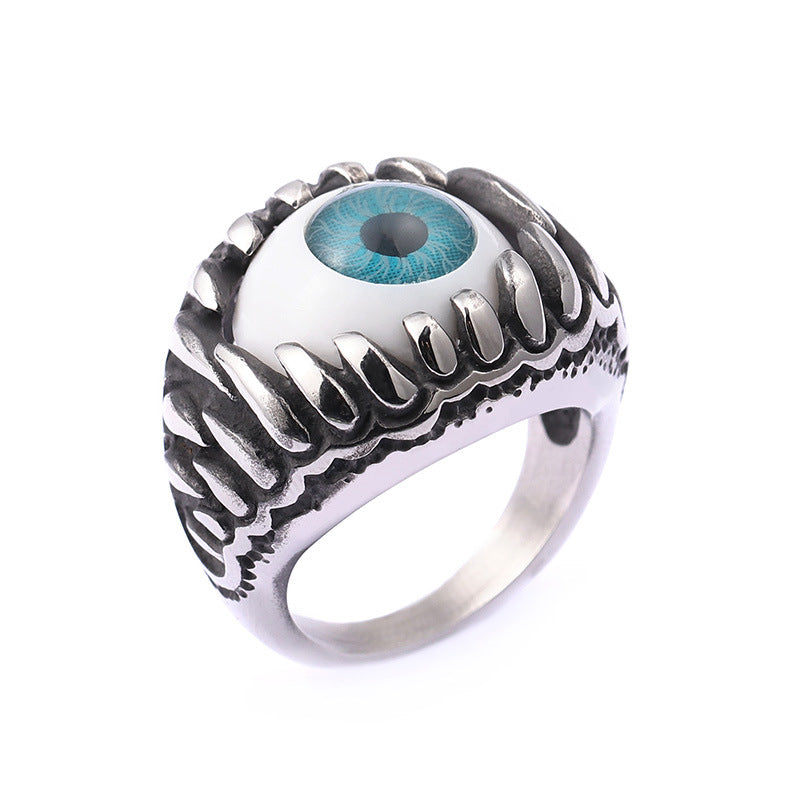 Gothic Rock Opal Titanium Steel Men's Ring - European and American Style, Factory Direct Sales