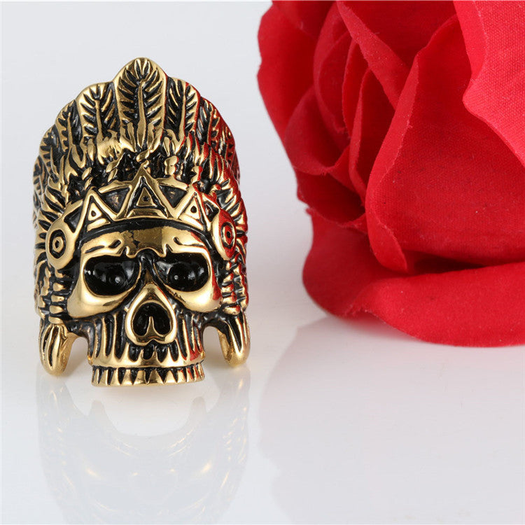 Titanium Steel Indian Skull Ring - Retro Punk Statement Piece for Men and Women