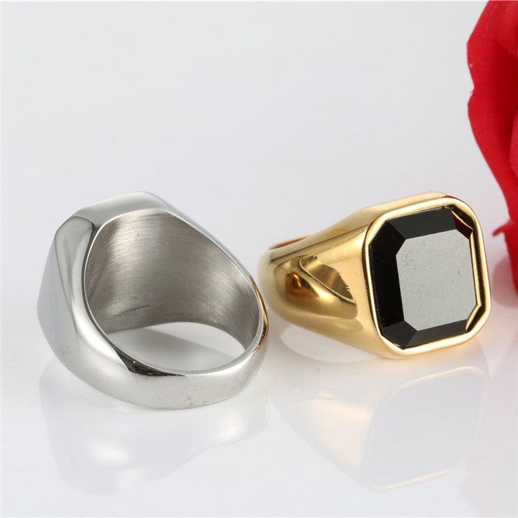 Trendy Titanium Steel Black Gemstone Ring for Men and Women - Personalized Square Design Necklace