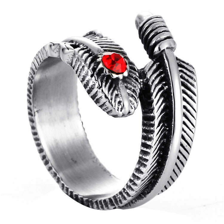 Chic Unisex Takahashi Feather Ring in Durable Titanium Steel - Elegant Zircon Accented Design for Couples