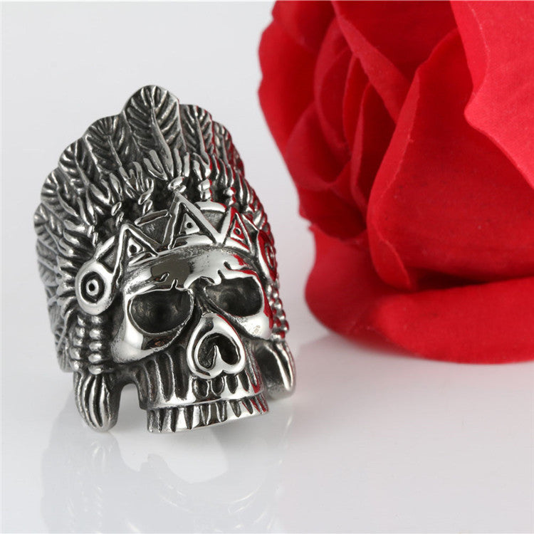 Titanium Steel Indian Skull Ring - Retro Punk Statement Piece for Men and Women