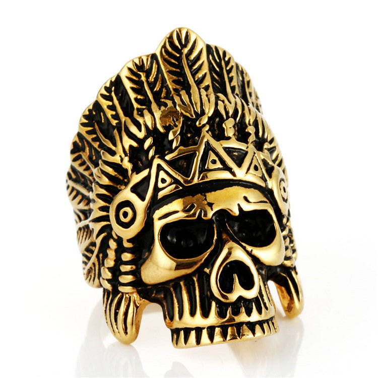 Titanium Steel Indian Skull Ring - Retro Punk Statement Piece for Men and Women