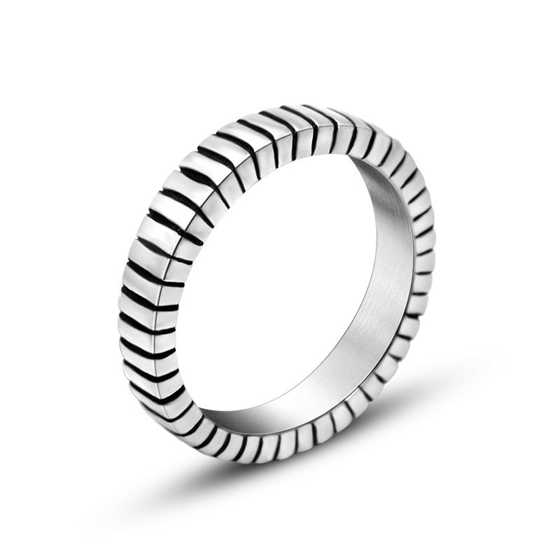 Titanium Steel Plaid Tail Ring for Couples - Thin Hipster Jewelry for Men and Women