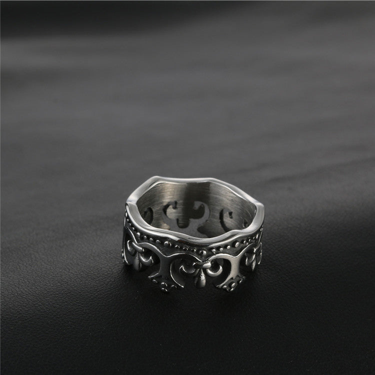 Modern Men's Titanium Steel Crown Ring - Sleek Silver and Black Design