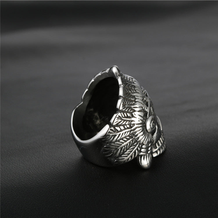 Titanium Steel Retro Punk Skull Ring for Men - Bold Indian Portrait Design