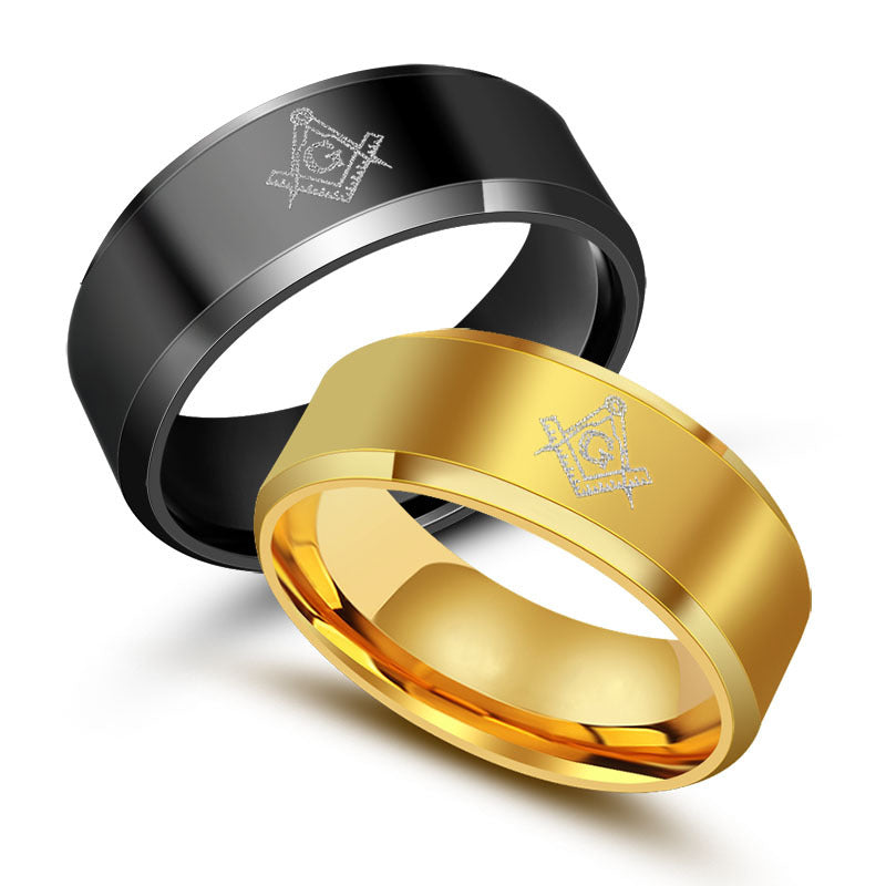 Men's Titanium Steel Freemasonry Logo Ring - Japanese and Korean Trend Religious Jewelry