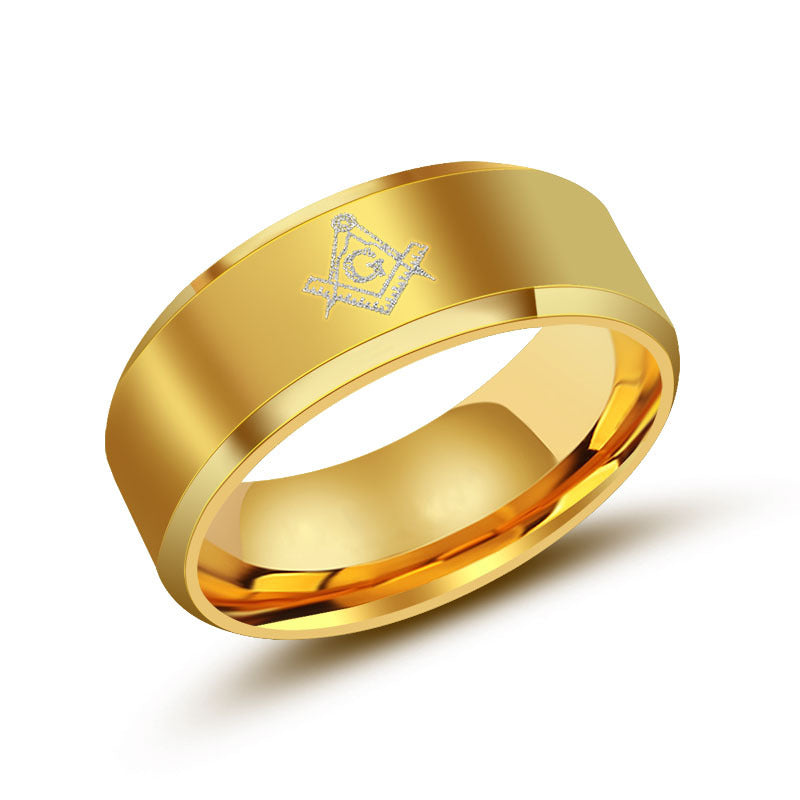 Men's Titanium Steel Freemasonry Logo Ring - Japanese and Korean Trend Religious Jewelry