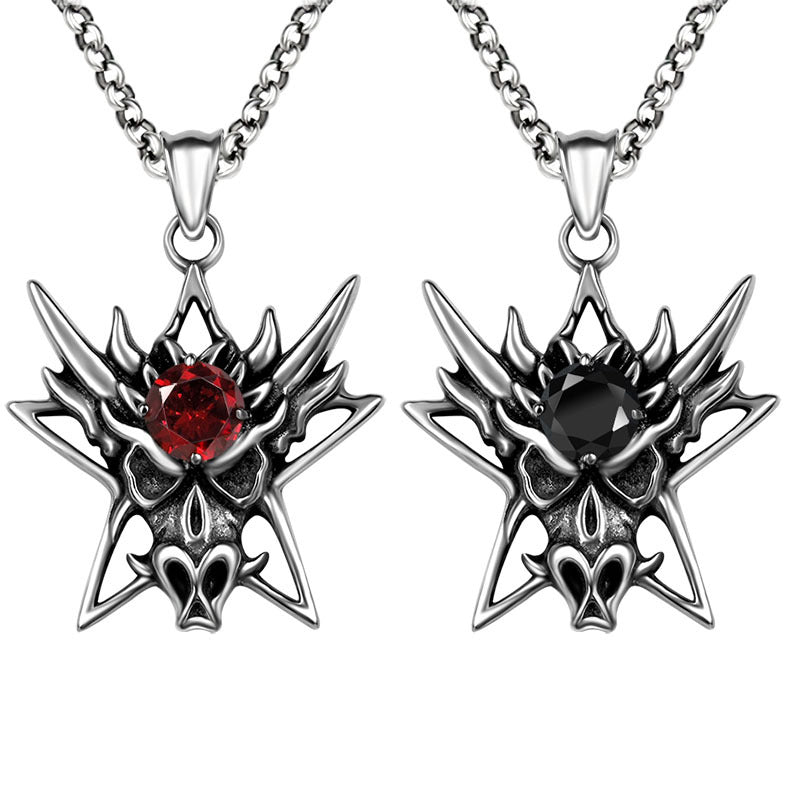 Retro Bold Red and Black Zircon Men's Pendant Necklace in Sturdy Titanium Steel