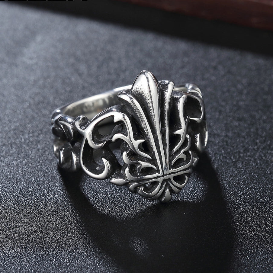 Hollow Childern Flower Titanium Steel Ring for Men