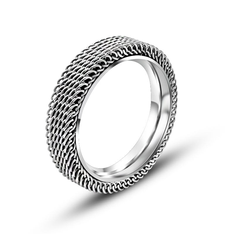 Three-Color Double-Layer Titanium Steel Mesh Ring for Men and Women - Classic Hollow Design