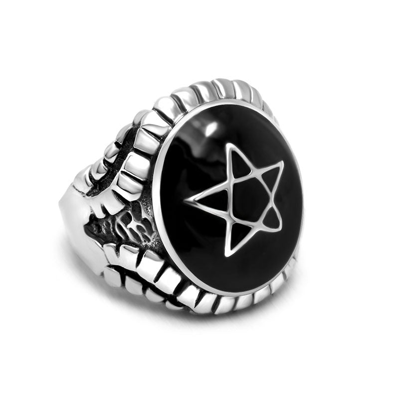 Punk-Inspired Five-Pointed Star Stainless Steel Ring for Men - Personalized Titanium Jewelry