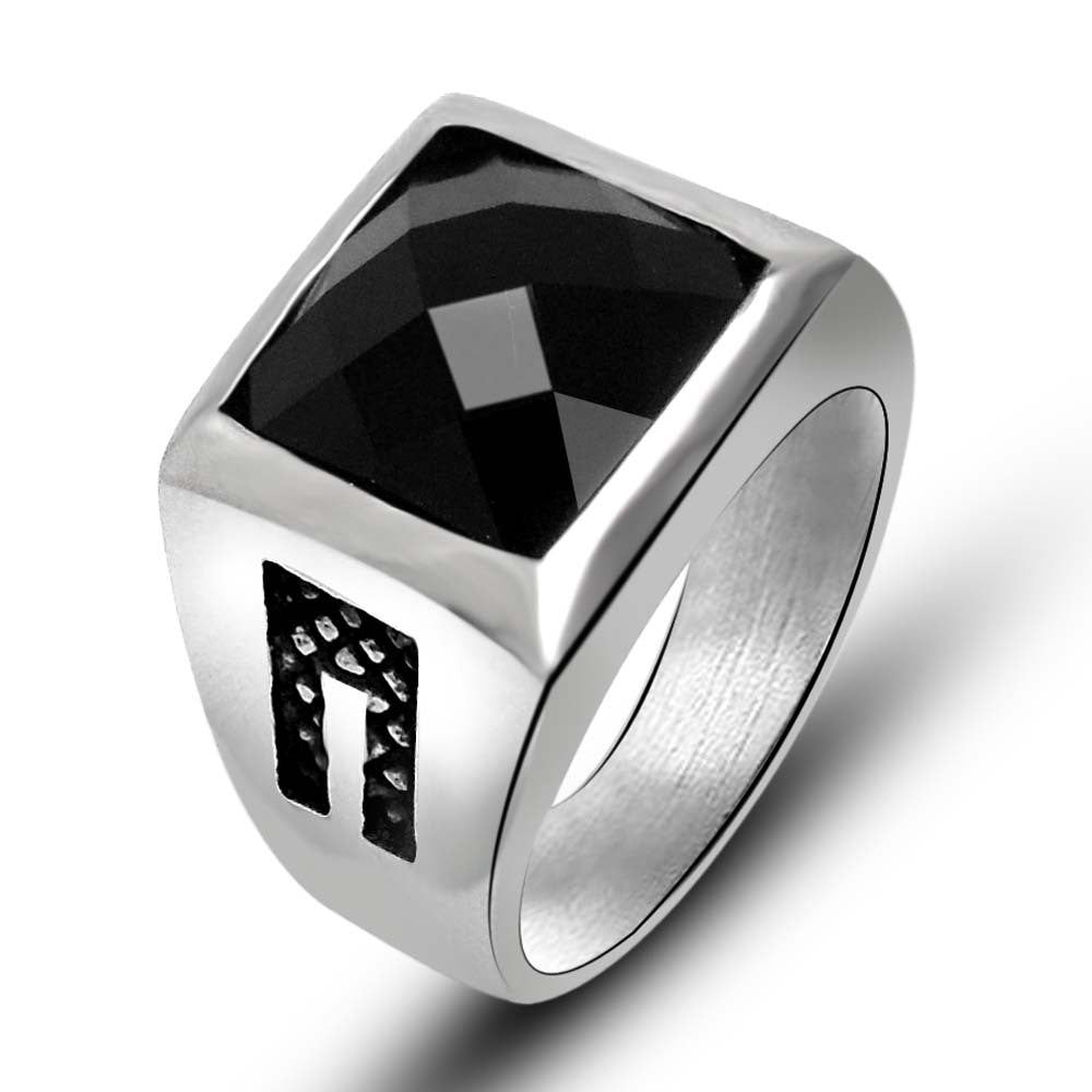 Personalized Retro Titanium Steel Gemstone Ring for Couples – Unisex Court Design