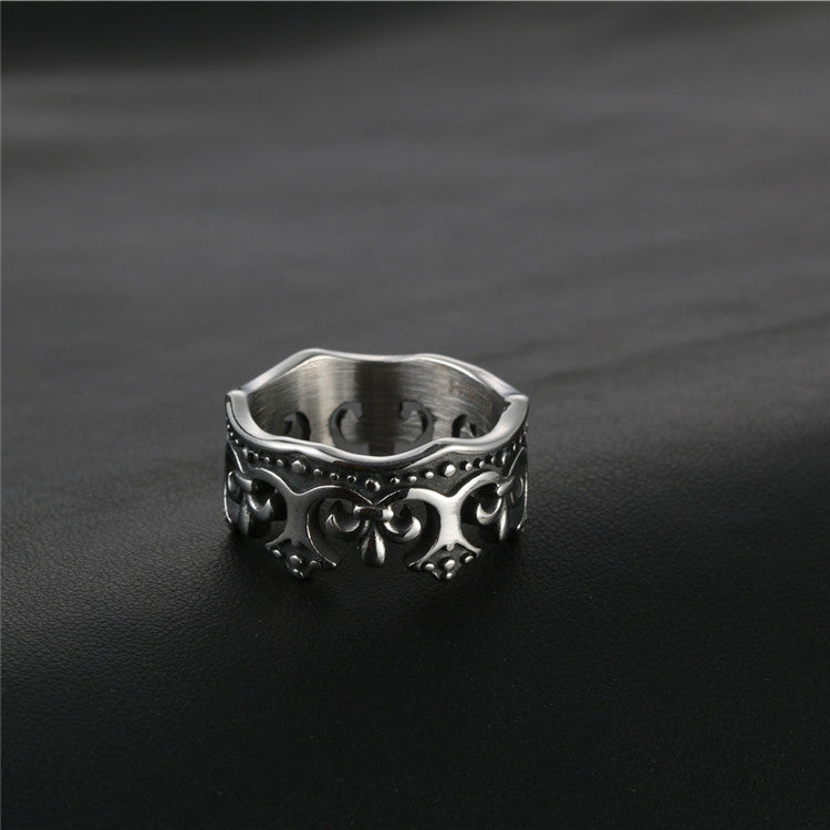 Modern Men's Titanium Steel Crown Ring - Sleek Silver and Black Design