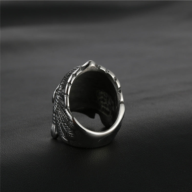 Titanium Steel Retro Punk Skull Ring for Men - Bold Indian Portrait Design