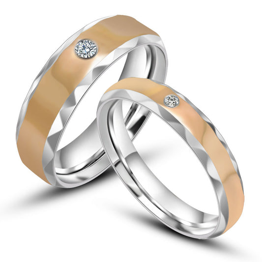 Personalized Titanium Steel Couples Rings with Rhinestones for Men and Women - Korean Fashion Design