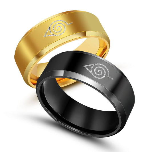 Naruto-Inspired Men's Titanium Steel Ring - Stylish Two-Color Animation Jewelry for Him