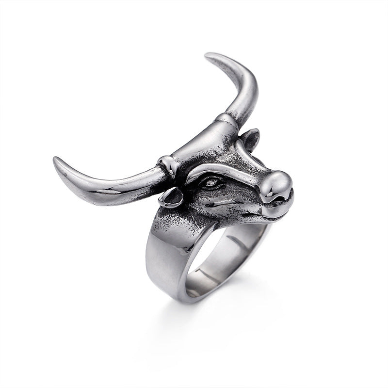 Punk Titanium Steel Zodiac Bull Head Ring for Men - Cross-Border E-Commerce Supply, Wholesale Accessories