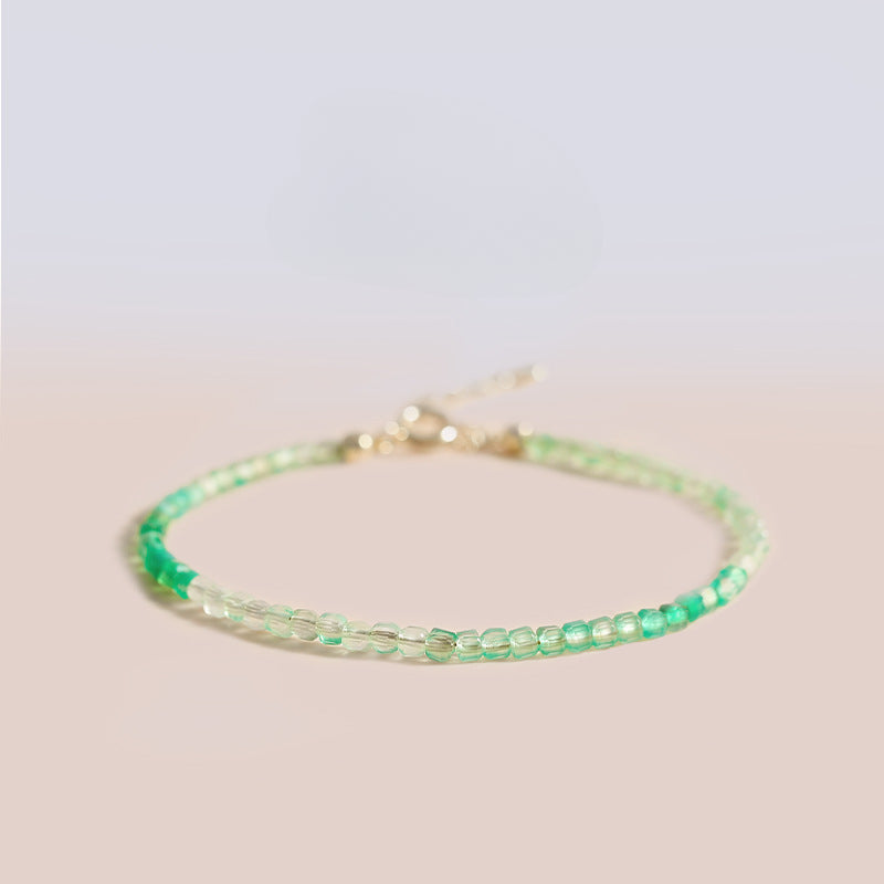 Antique Style 14K Gold-Plated Ultra-Thin Green Agate Bracelet with Sterling Silver Needle