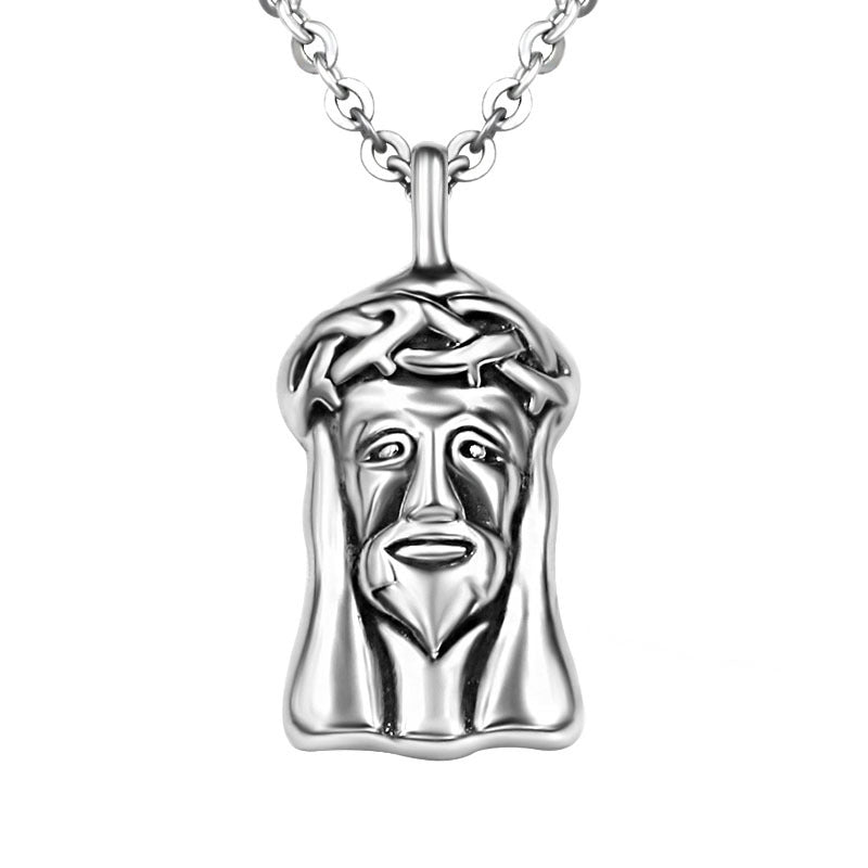 Retro Punk Titanium Steel Old Man Head Necklace for Men - Unique Vintage Pendant Jewelry