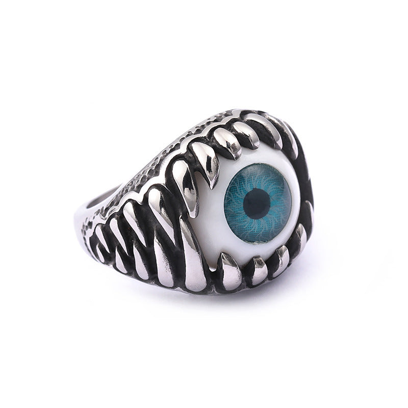 Gothic Rock Opal Titanium Steel Men's Ring - European and American Style, Factory Direct Sales