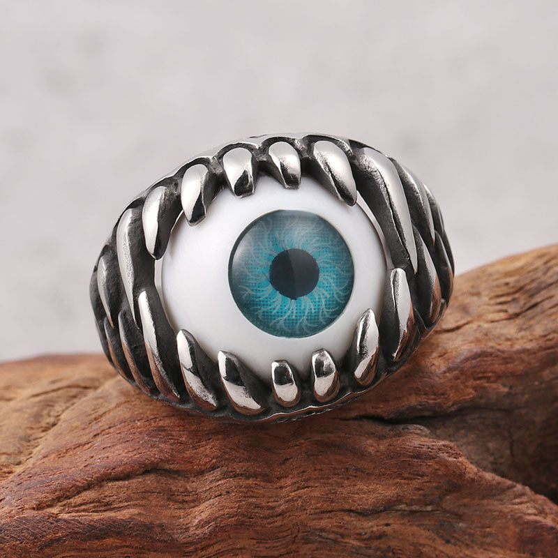 Gothic Rock Opal Titanium Steel Men's Ring - European and American Style, Factory Direct Sales