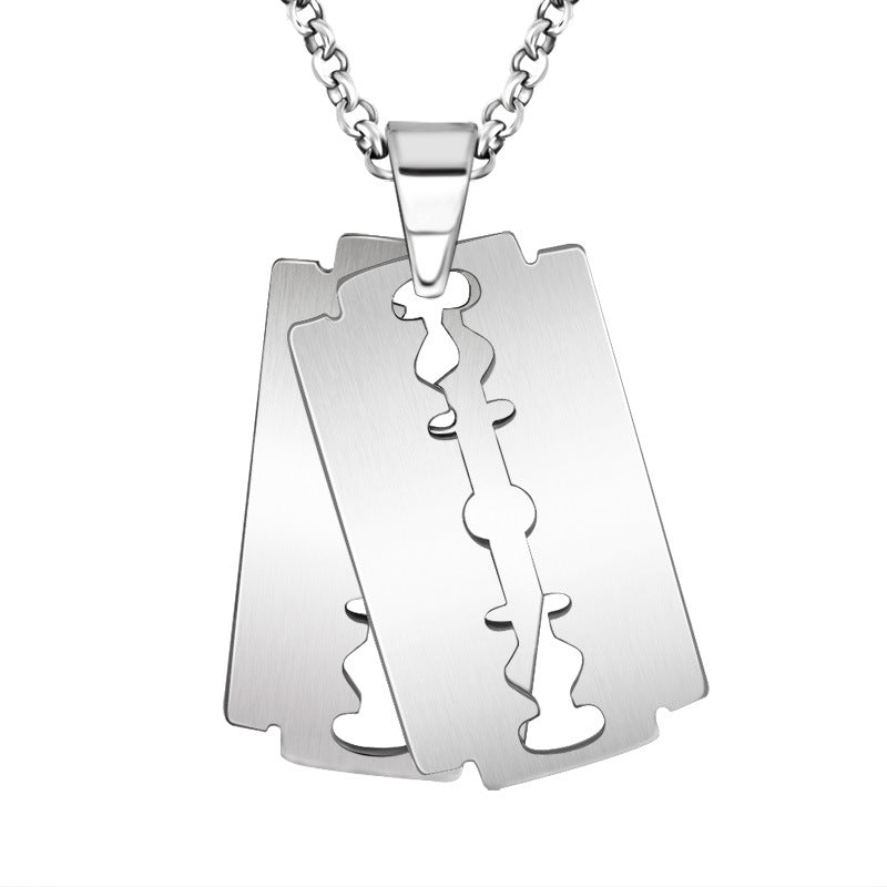 Customizable Titanium Steel Men's Blade Pendant Necklace - Minimalist Design for Every Occasion