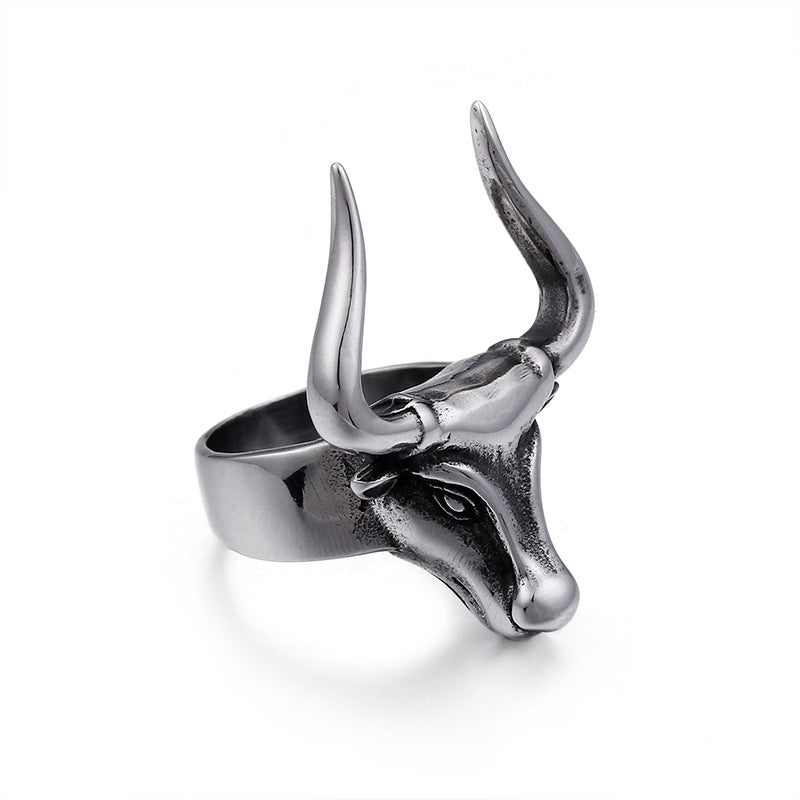 Punk Titanium Steel Zodiac Bull Head Ring for Men - Cross-Border E-Commerce Supply, Wholesale Accessories