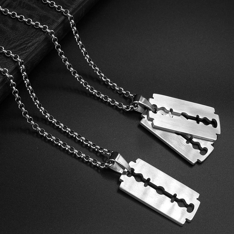 Customizable Titanium Steel Men's Blade Pendant Necklace - Minimalist Design for Every Occasion