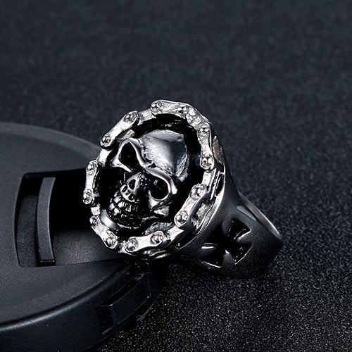 Titanium Steel Skull Chain Ring for Men - European and American Punk Fashion