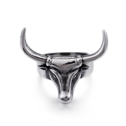 Punk Titanium Steel Zodiac Bull Head Ring for Men - Cross-Border E-Commerce Supply, Wholesale Accessories