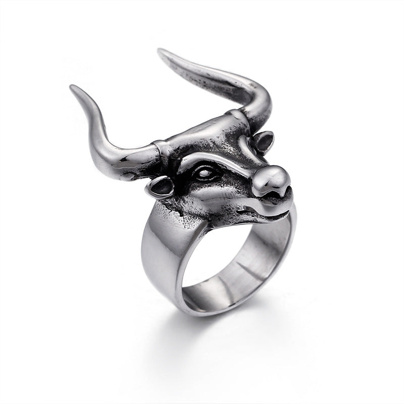 Punk Titanium Steel Zodiac Bull Head Ring for Men - Cross-Border E-Commerce Supply, Wholesale Accessories