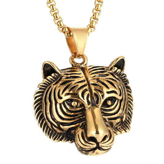 Trendy Titanium Steel Tiger Head Pendant Necklace for Men and Women - Retro Hip Hop Style