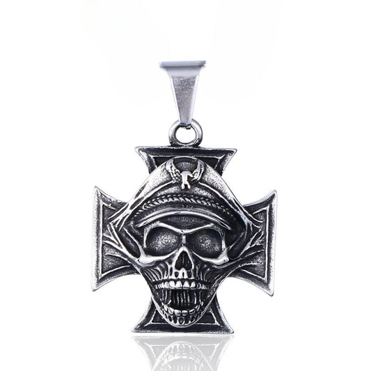 Wholesale Punk Skull Cross Pendant for Men - Retro Titanium Steel Jewelry