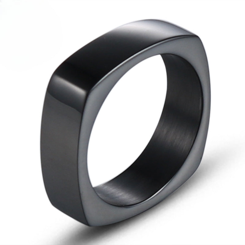 Sleek Titanium Steel Square Ring for Men – Modern European and American Fashion Jewelry