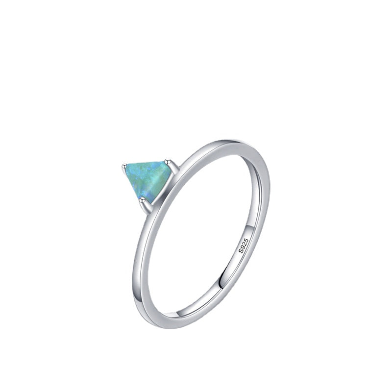 Opal Geometric Sterling Silver Women's Ring - Korean Style