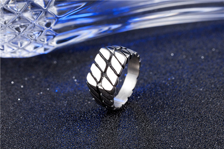 European and American Striped Stainless Steel Men's Ring with Simple Design