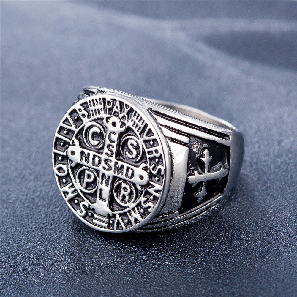 Greek Cross Flory Round Titanium Steel Ring for Men