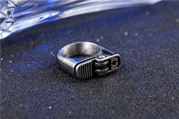 Vintage Titanium Steel Men's Ring with Unique Lighter Design