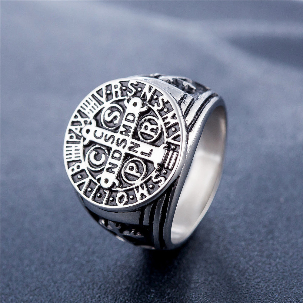 Greek Cross Flory Round Titanium Steel Ring for Men